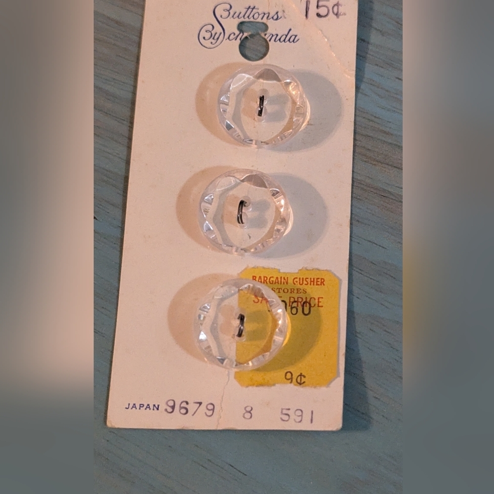 Vintage Buttons by Clear Crystal-Look Round Sewing Buttons - Set of 3